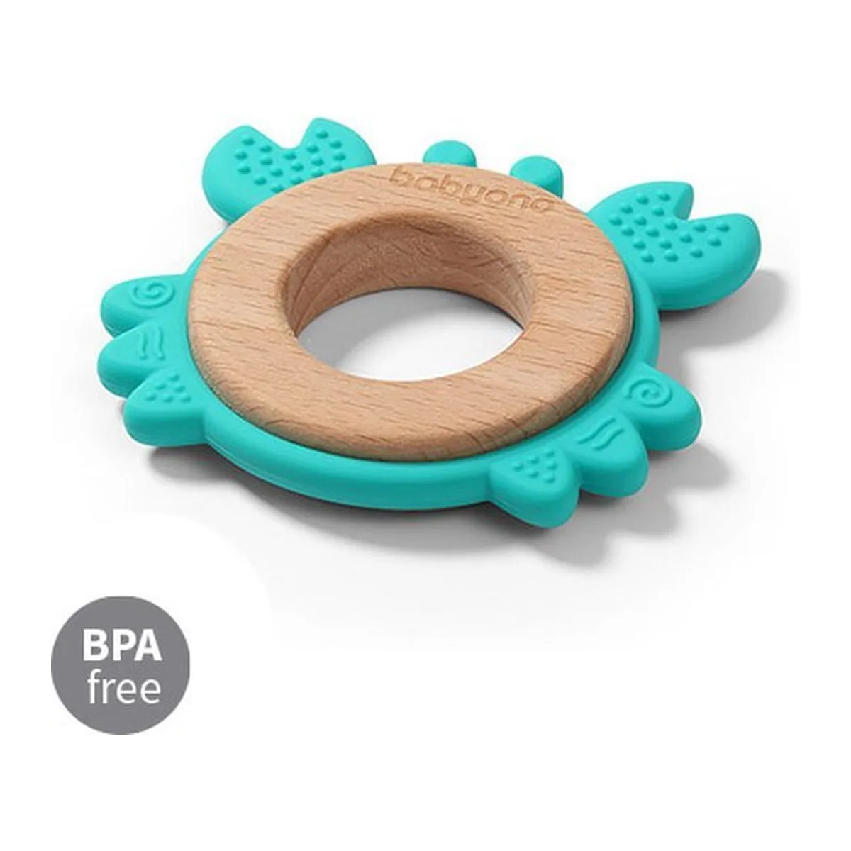 BabyOno Houten en siliconen bijtring - KRAB