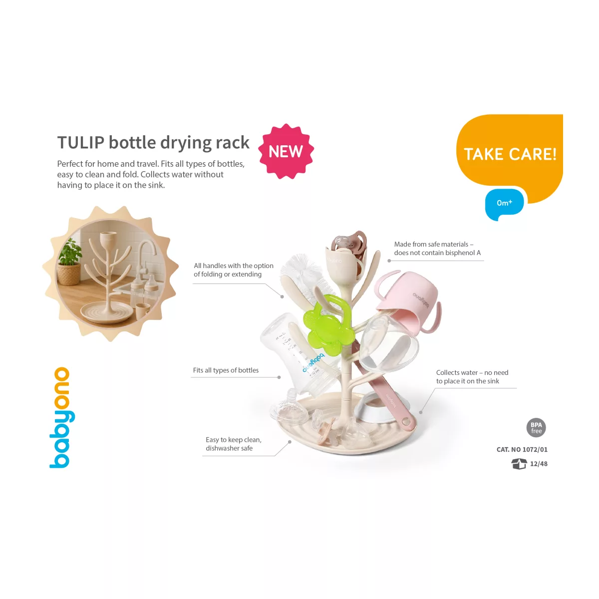 BabyOno TULIP Flessendroger - Droogrek voor Babyflessen en Spenen - BPA-vrij - Grijs - 4