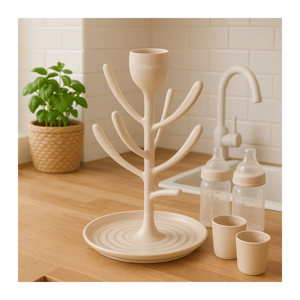 BabyOno TULIP Flessendroger - Droogrek voor Babyflessen en Spenen - BPA-vrij - Beige - 8