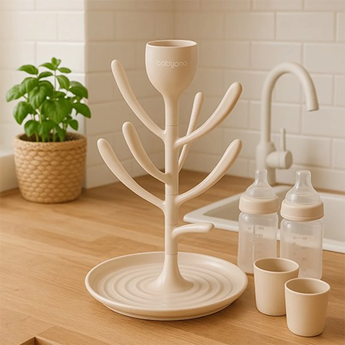 BabyOno TULIP Flessendroger - Droogrek voor Babyflessen en Spenen - BPA-vrij - Beige - 2