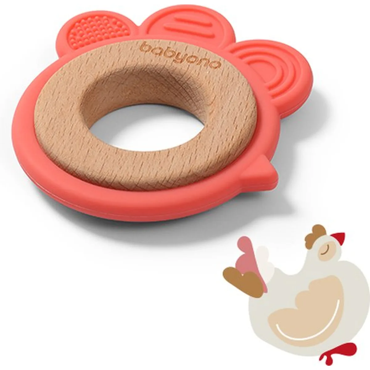BabyOno Houten en siliconen bijtring - KIP - 5