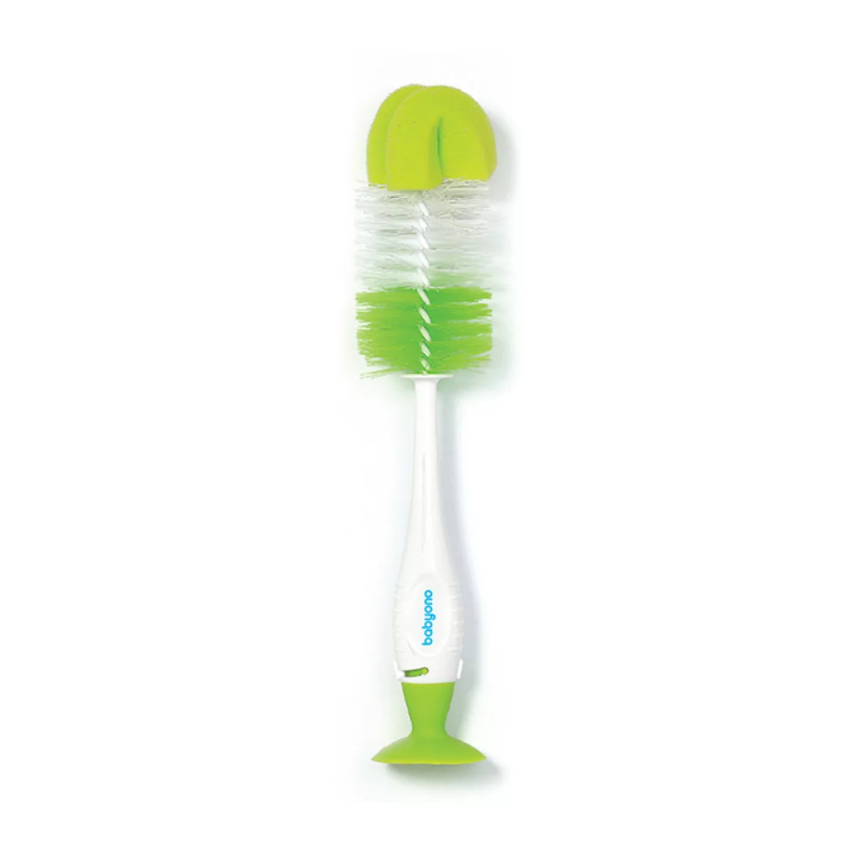 BabyOno Wit/Groen Flessenborstel met Spons & Zuignap 728/02