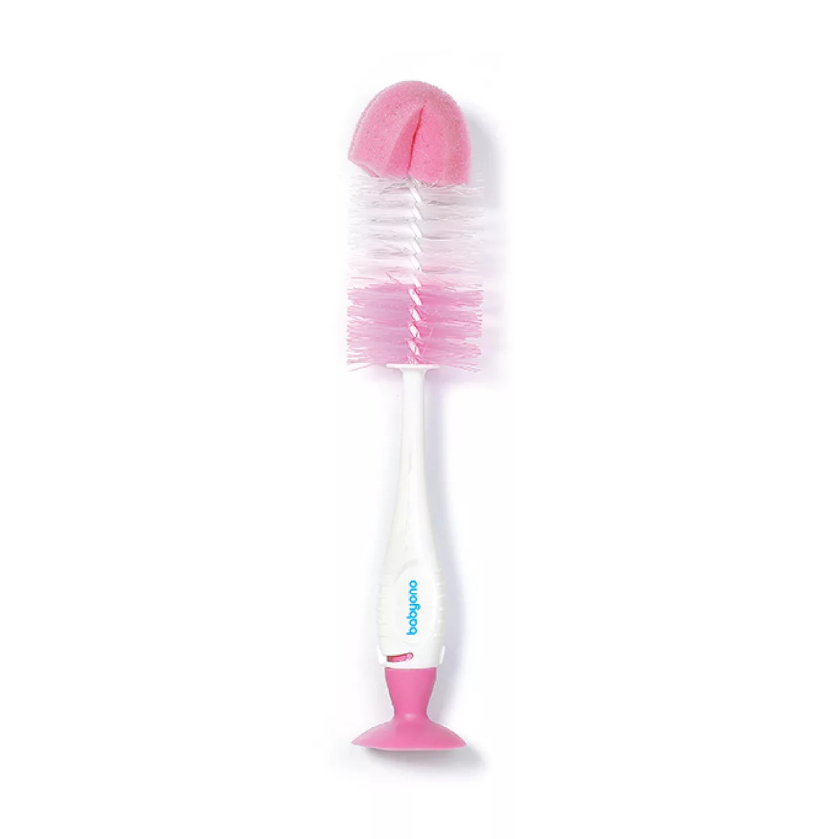 BabyOno Wit/Roze Flessenborstel met Spons & Zuignap