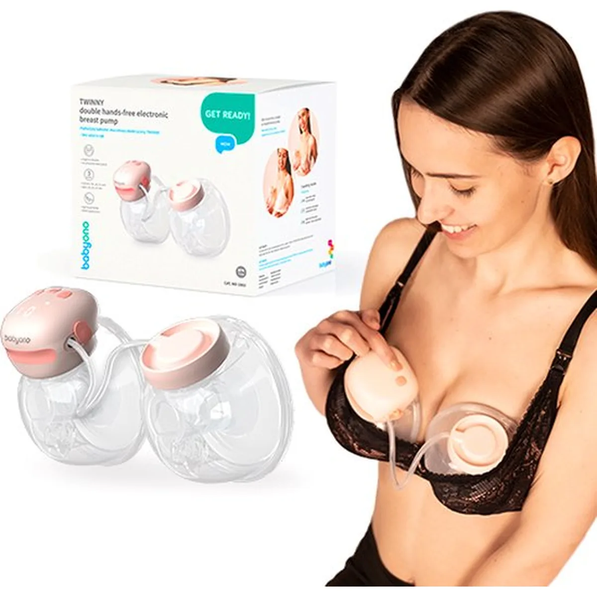 BabyOno TWINNY dubbele draadloze borstkolf – handsfree elektrische borstkolf – wearable breast pump USB-C - 2