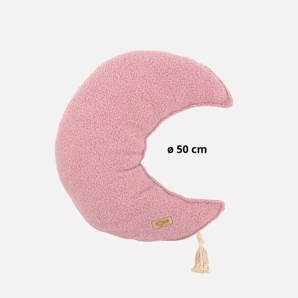 Soosie - Sierkussen Maan – Kussentje - Teddy Bouclé – Ø 50 cm – Zacht Roze – Met Kwastje - 5