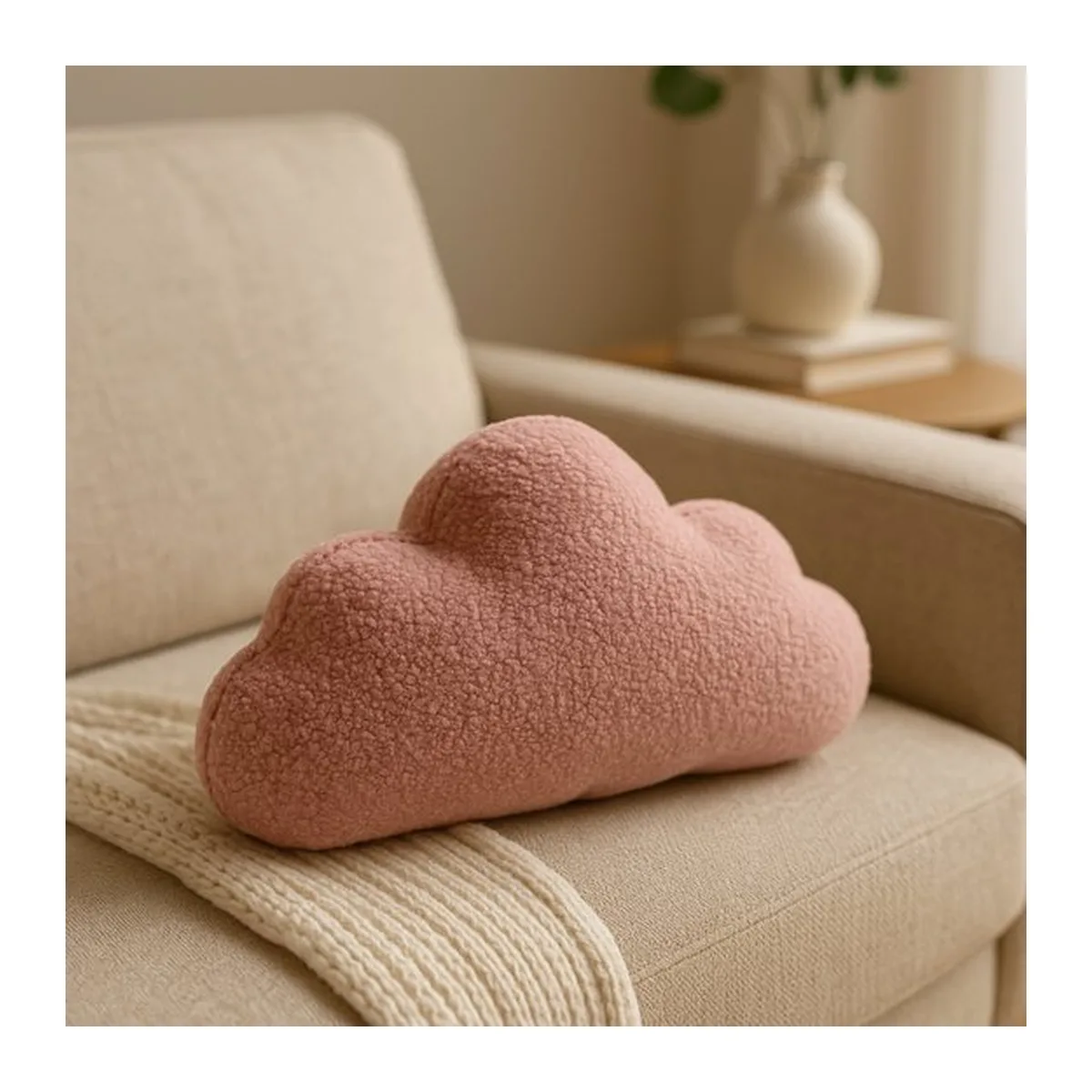 Soosie - Sierkussen Wolk – Kussentje - Teddy Bouclé – 37×58 cm – Zacht Roze - 7