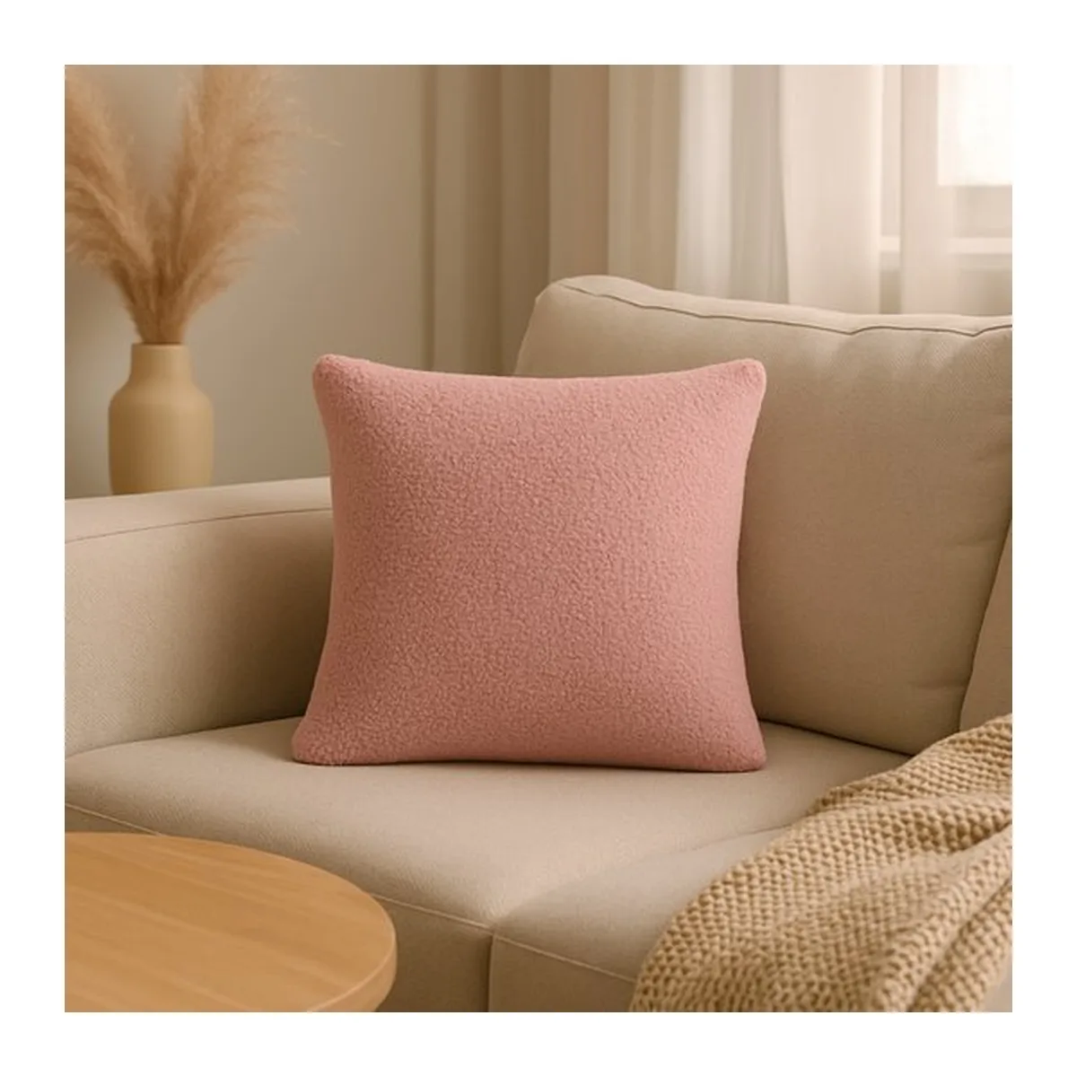 Soosie - Sierkussen Vierkant – Kussentje - Teddy Bouclé – 40×40 cm – Zacht Roze - 8