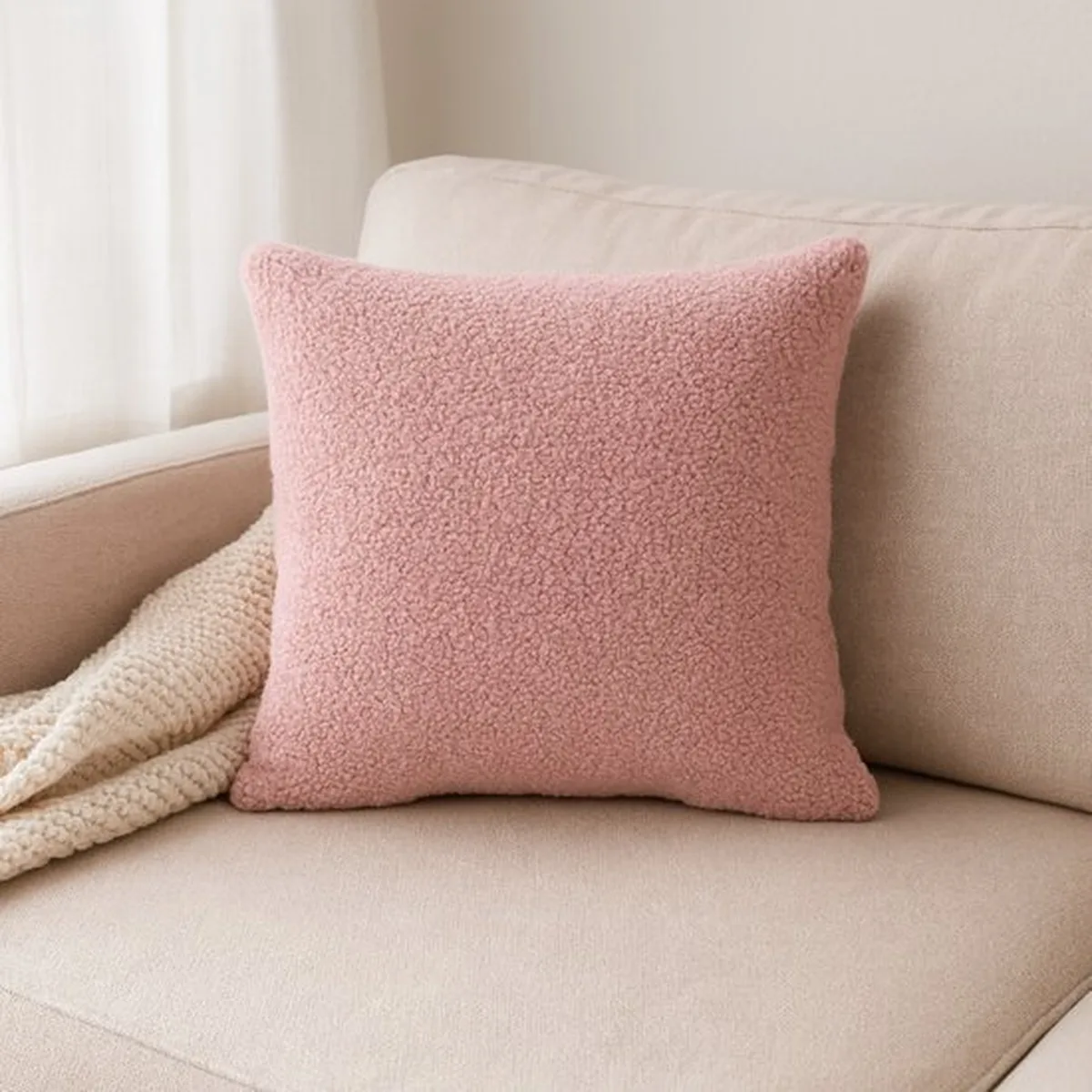 Soosie - Sierkussen Vierkant – Kussentje - Teddy Bouclé – 40×40 cm – Zacht Roze - 3