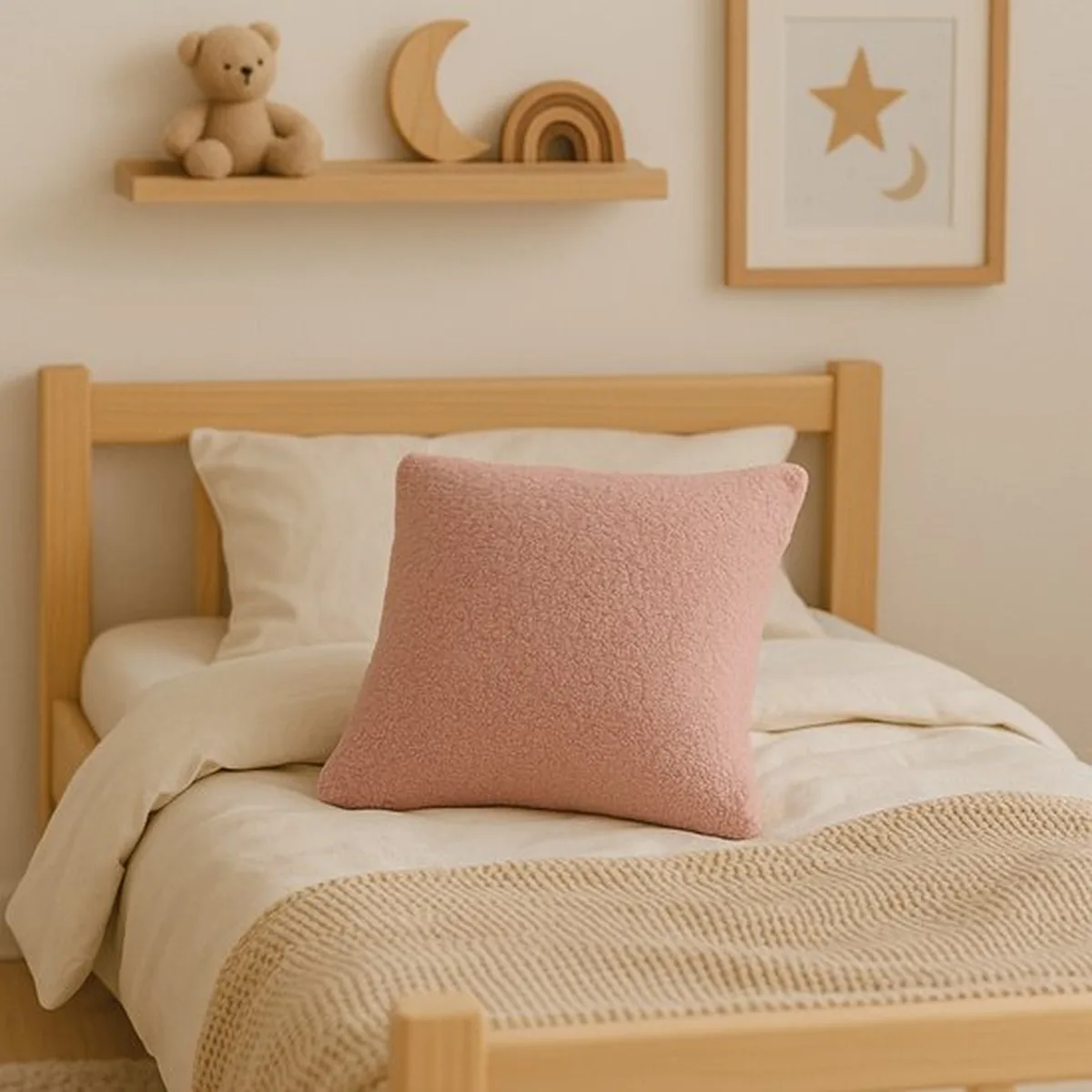 Soosie - Sierkussen Vierkant – Kussentje - Teddy Bouclé – 40×40 cm – Zacht Roze - 4