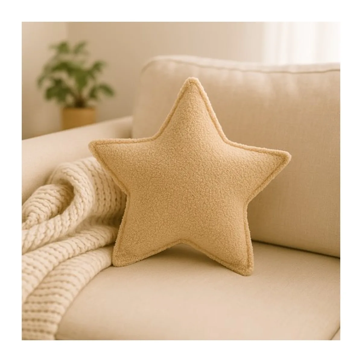 Soosie - Sierkussen Ster – Kussentje - Teddy Bouclé – 45×45 cm – Beige - 8