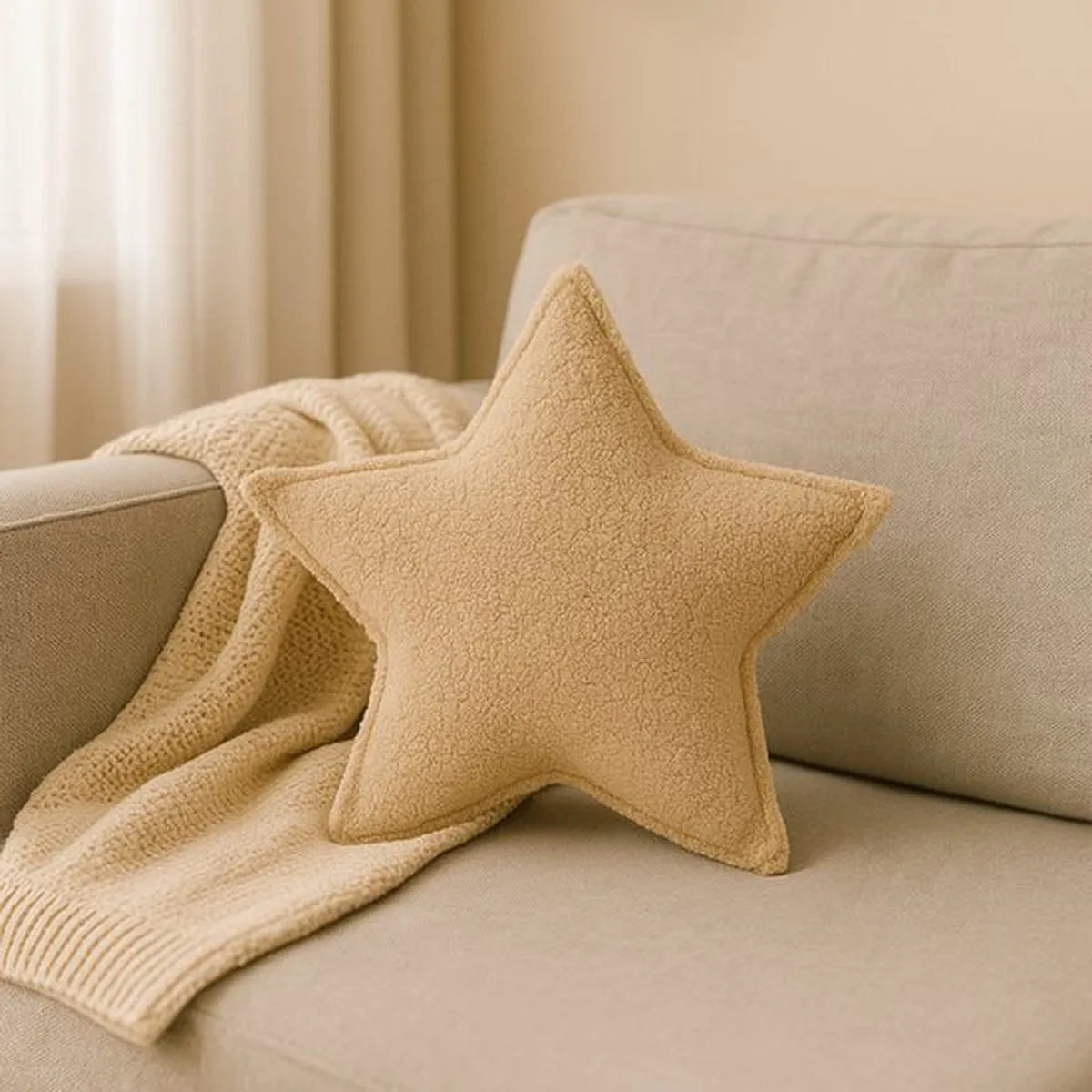 Soosie - Sierkussen Ster – Kussentje - Teddy Bouclé – 45×45 cm – Beige - 2