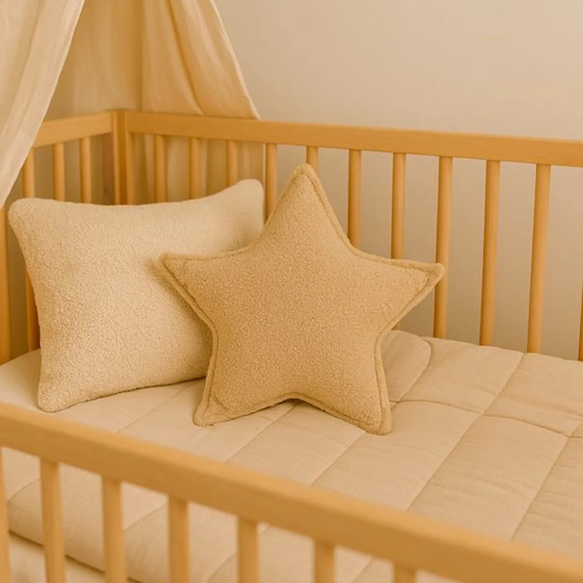 Soosie - Sierkussen Ster – Kussentje - Teddy Bouclé – 45×45 cm – Beige - 4