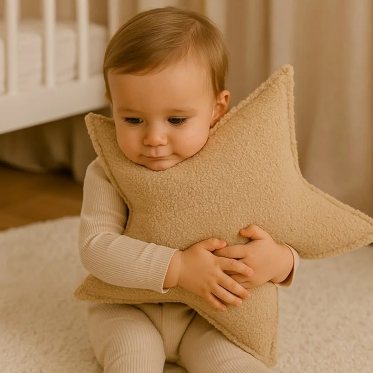 Soosie - Sierkussen Ster – Kussentje - Teddy Bouclé – 45×45 cm – Beige - 6