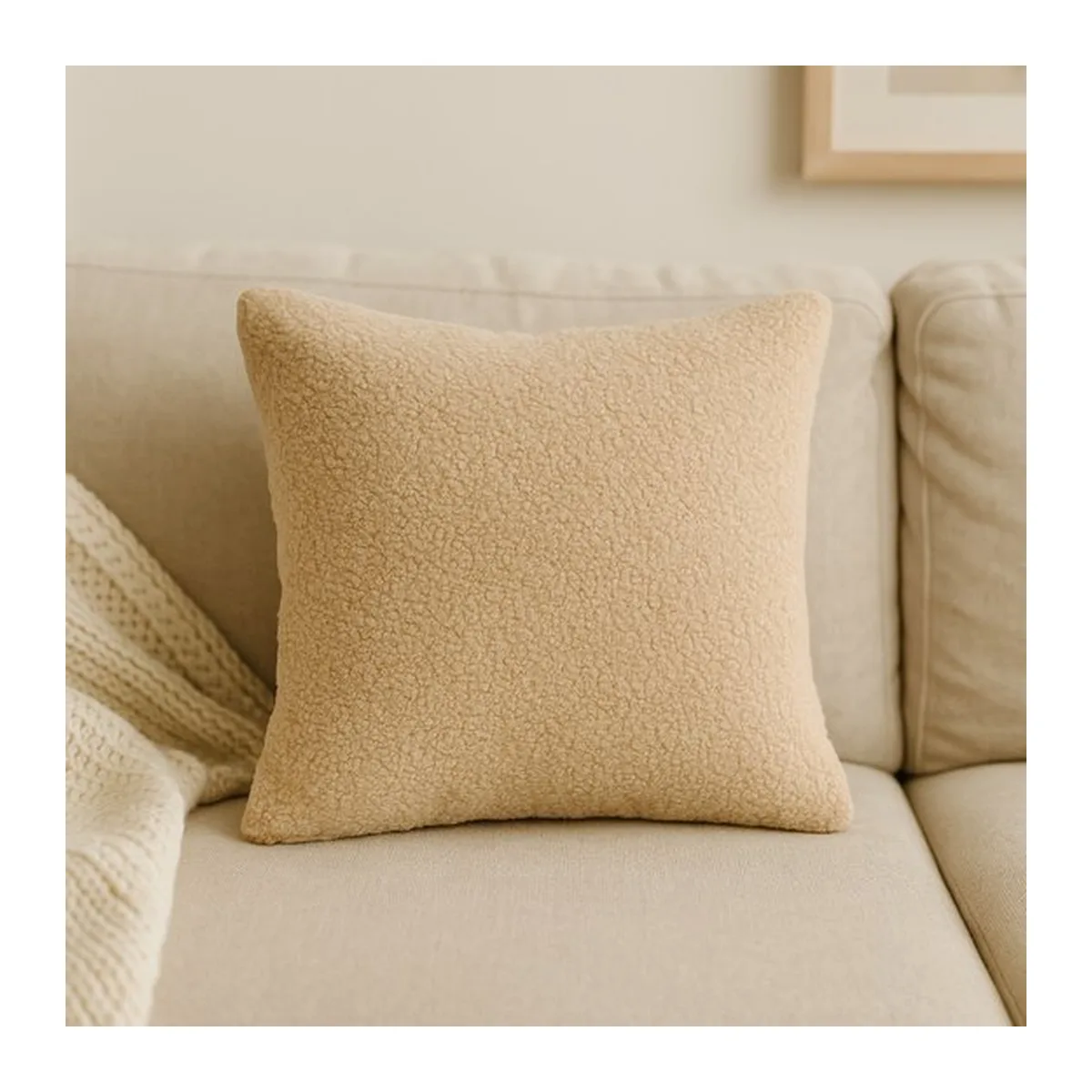 Soosie - Sierkussen Vierkant – Kussentje - Teddy Bouclé – 40×40 cm – Beige - 7