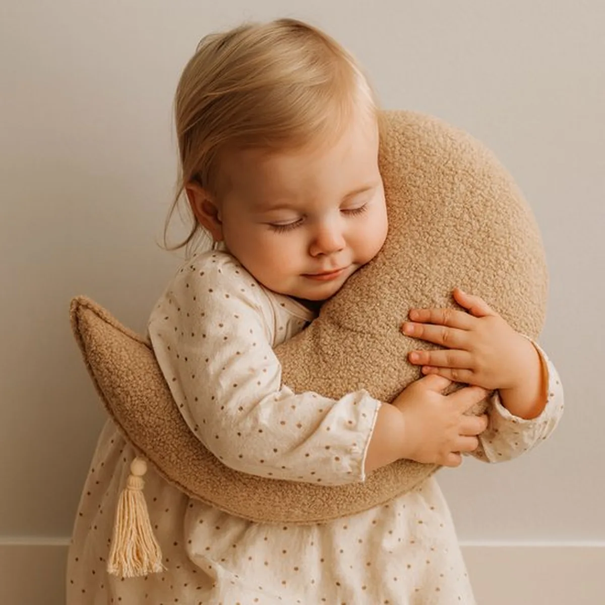 Soosie - Sierkussen Maan – Kussentje - Teddy Bouclé – Ø 50 cm – Beige – met kwastje - 2