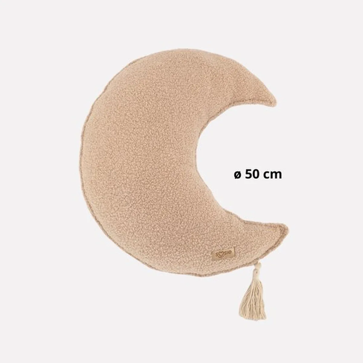 Soosie - Sierkussen Maan – Kussentje - Teddy Bouclé – Ø 50 cm – Beige – met kwastje - 4