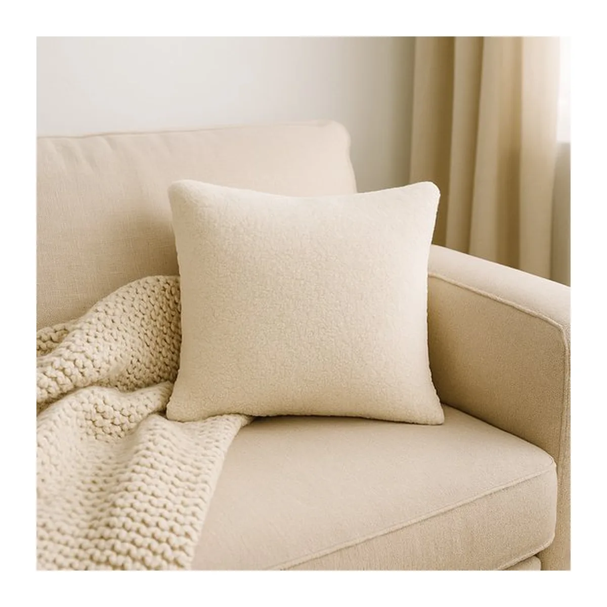 Soosie - Sierkussen Vierkant – Kussentje - Teddy Bouclé – 40×40 cm – Crème - 7
