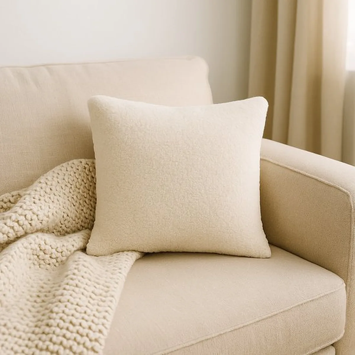 Soosie - Sierkussen Vierkant – Kussentje - Teddy Bouclé – 40×40 cm – Crème