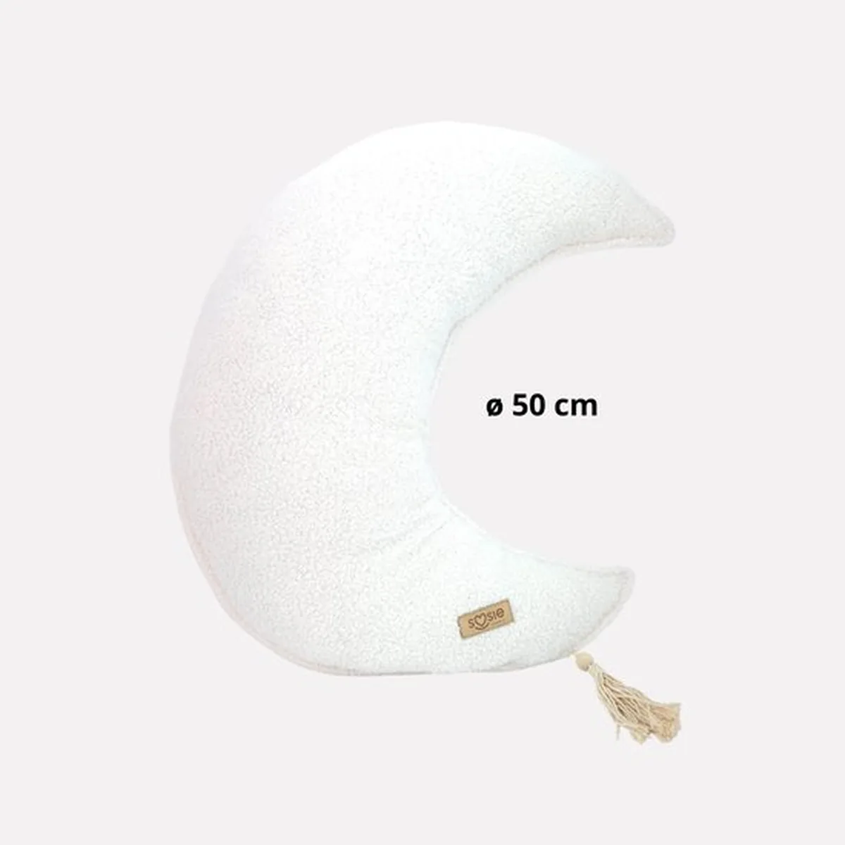 Soosie - Sierkussen Maan – Kussentje - Teddy Bouclé – Ø 50 cm – Crème – met kwastje - 2