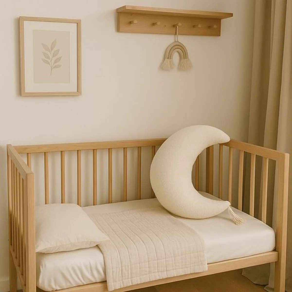 Soosie - Sierkussen Maan – Kussentje - Teddy Bouclé – Ø 50 cm – Crème – met kwastje - 3