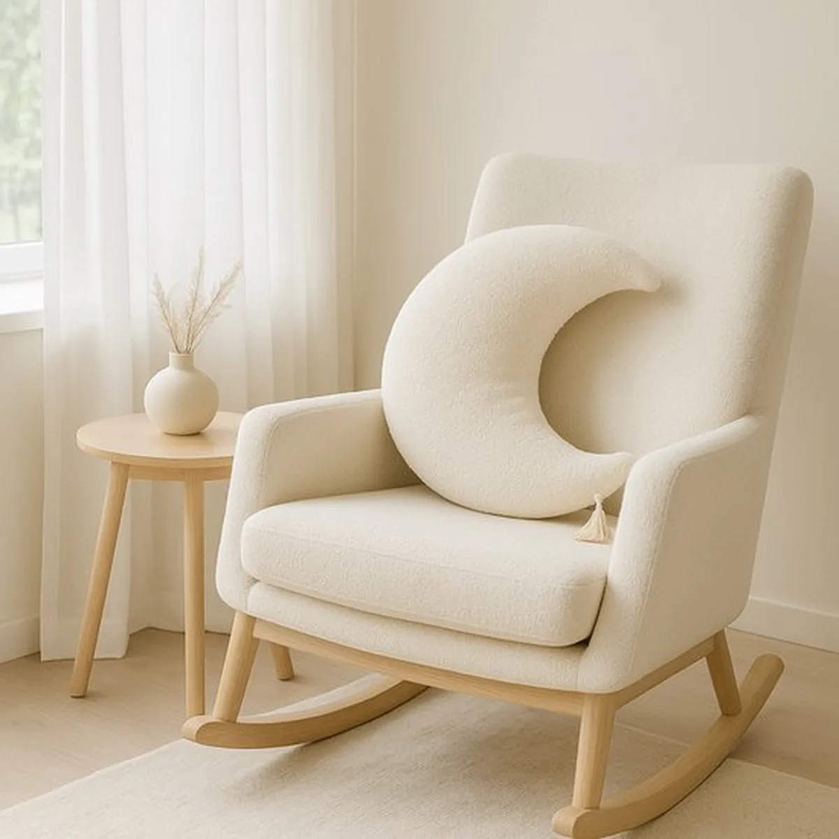 Soosie - Sierkussen Maan – Kussentje - Teddy Bouclé – Ø 50 cm – Crème – met kwastje - 4
