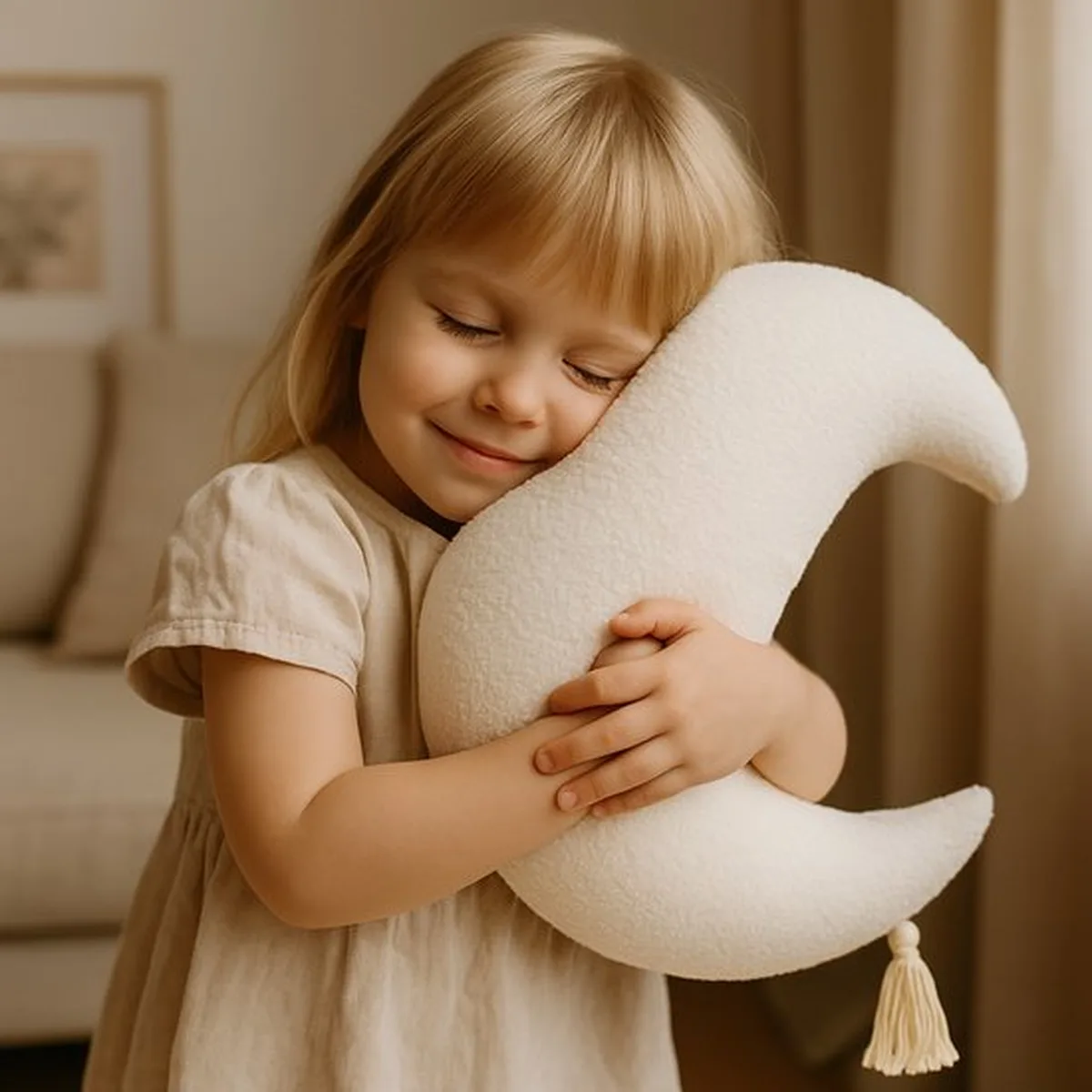 Soosie - Sierkussen Maan – Kussentje - Teddy Bouclé – Ø 50 cm – Crème – met kwastje - 6