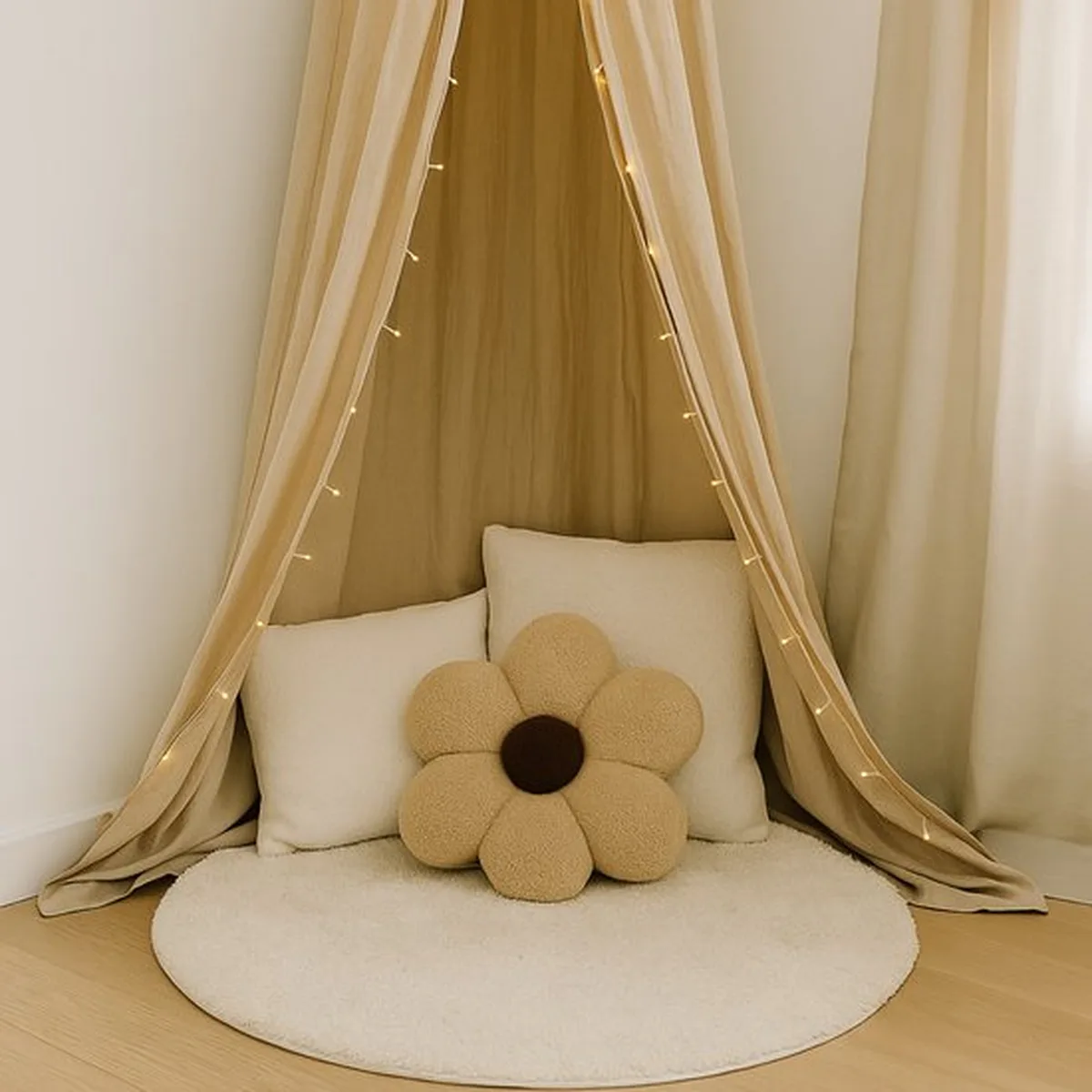 Soosie Sierkussen Bloem – Kussentje – Teddy Bouclé – Ø 40 cm – Beige & Bruin - 3