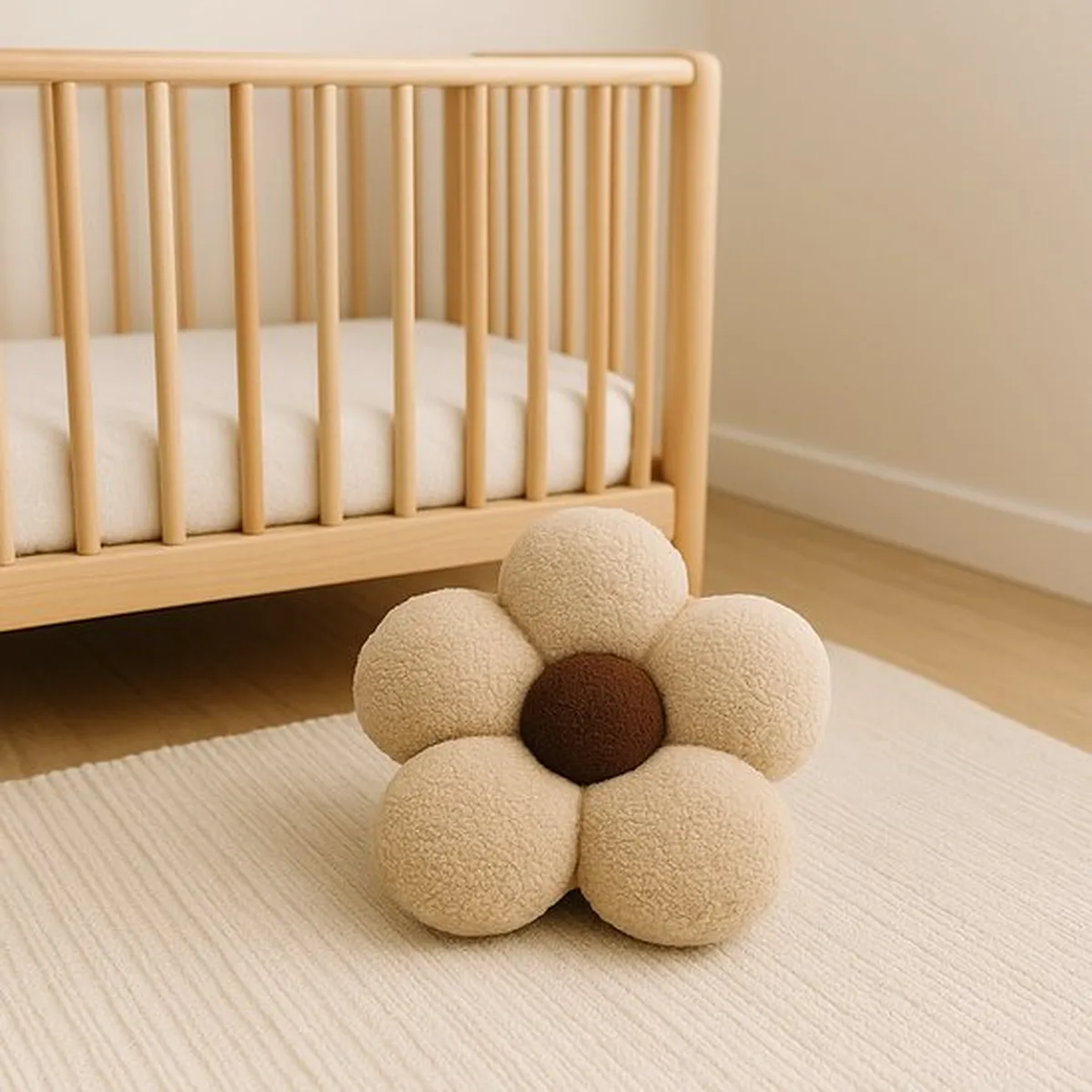Soosie Sierkussen Bloem – Kussentje – Teddy Bouclé – Ø 40 cm – Beige & Bruin - 4
