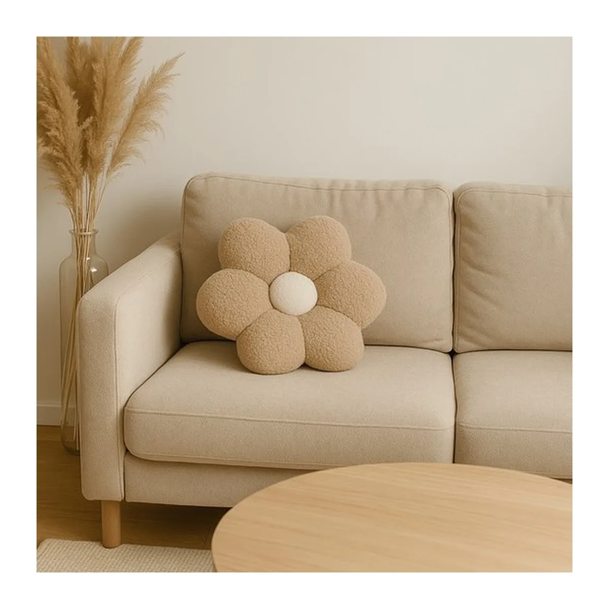 Soosie Sierkussen Bloem – Kussentje – Teddy Bouclé – Ø 40 cm – Beige & Crème - 8