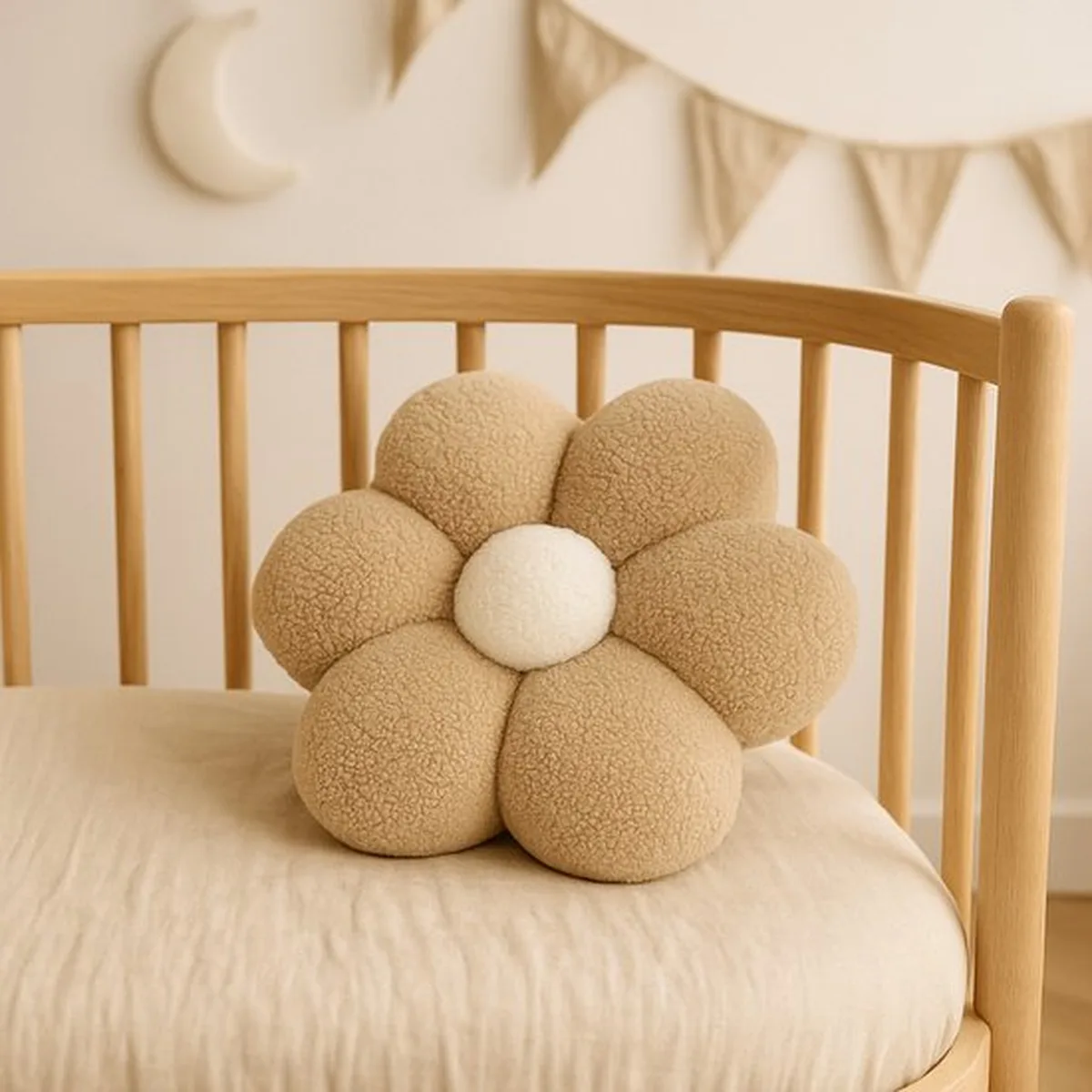 Soosie Sierkussen Bloem – Kussentje – Teddy Bouclé – Ø 40 cm – Beige & Crème - 2