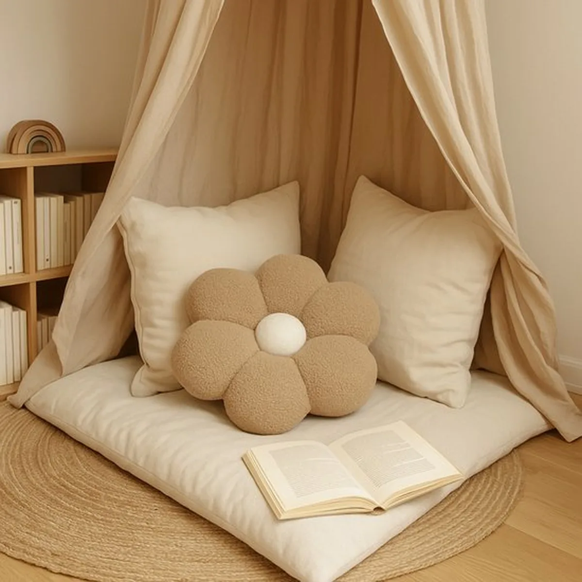 Soosie Sierkussen Bloem – Kussentje – Teddy Bouclé – Ø 40 cm – Beige & Crème - 4