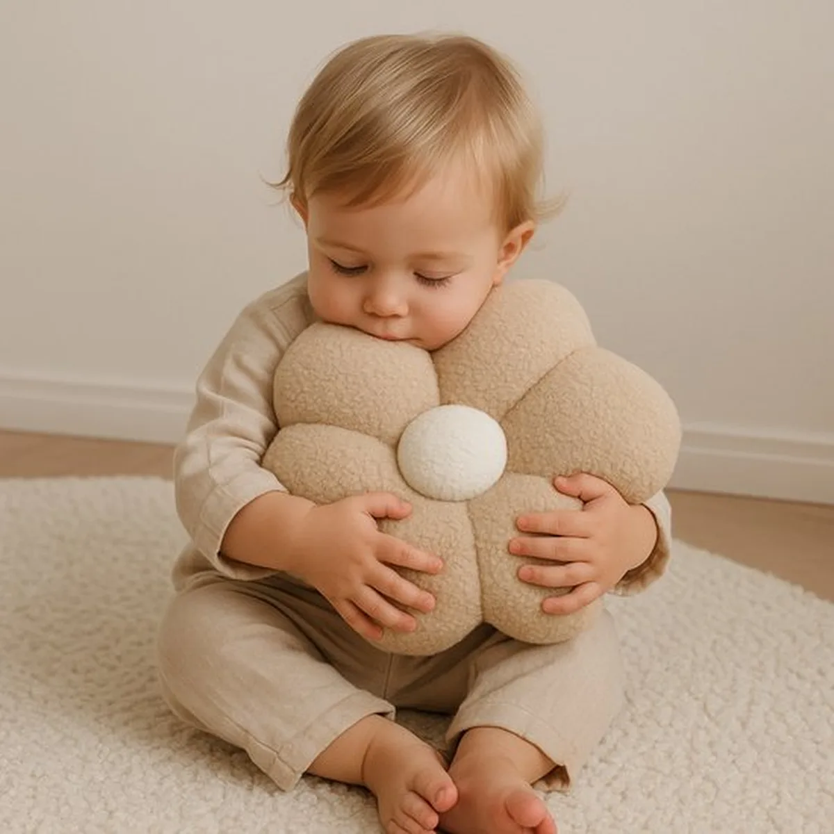 Soosie Sierkussen Bloem – Kussentje – Teddy Bouclé – Ø 40 cm – Beige & Crème - 5
