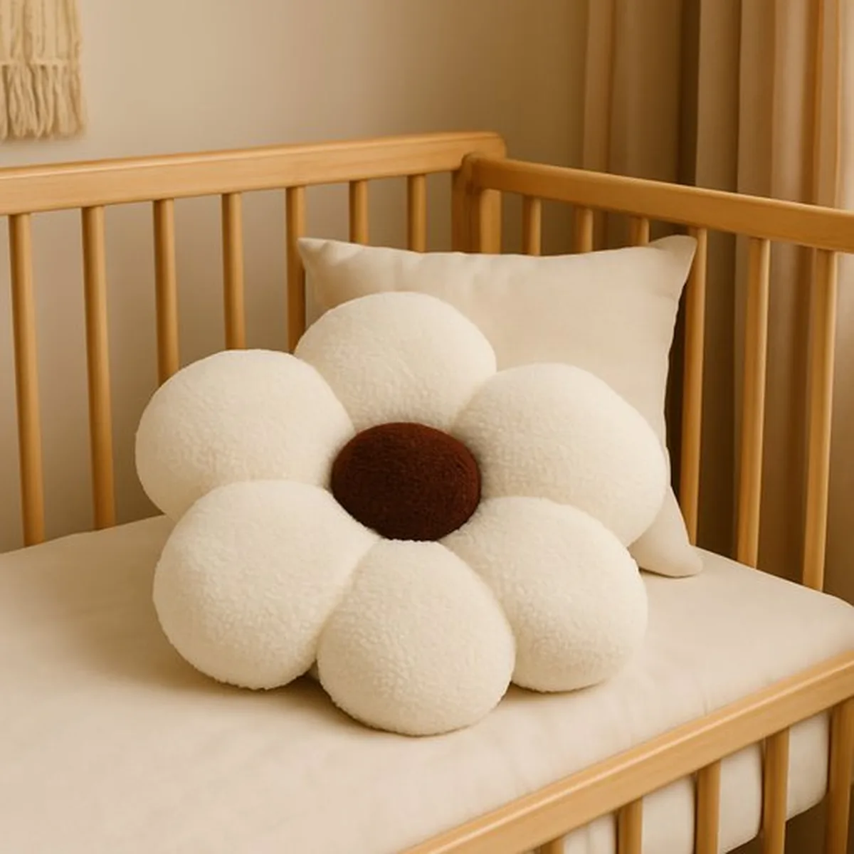 Soosie Sierkussen Bloem – Kussentje – Teddy Bouclé – Ø 40 cm – Crème & Bruin - 5