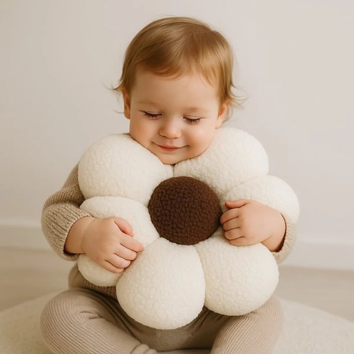 Soosie Sierkussen Bloem – Kussentje – Teddy Bouclé – Ø 40 cm – Crème & Bruin - 6