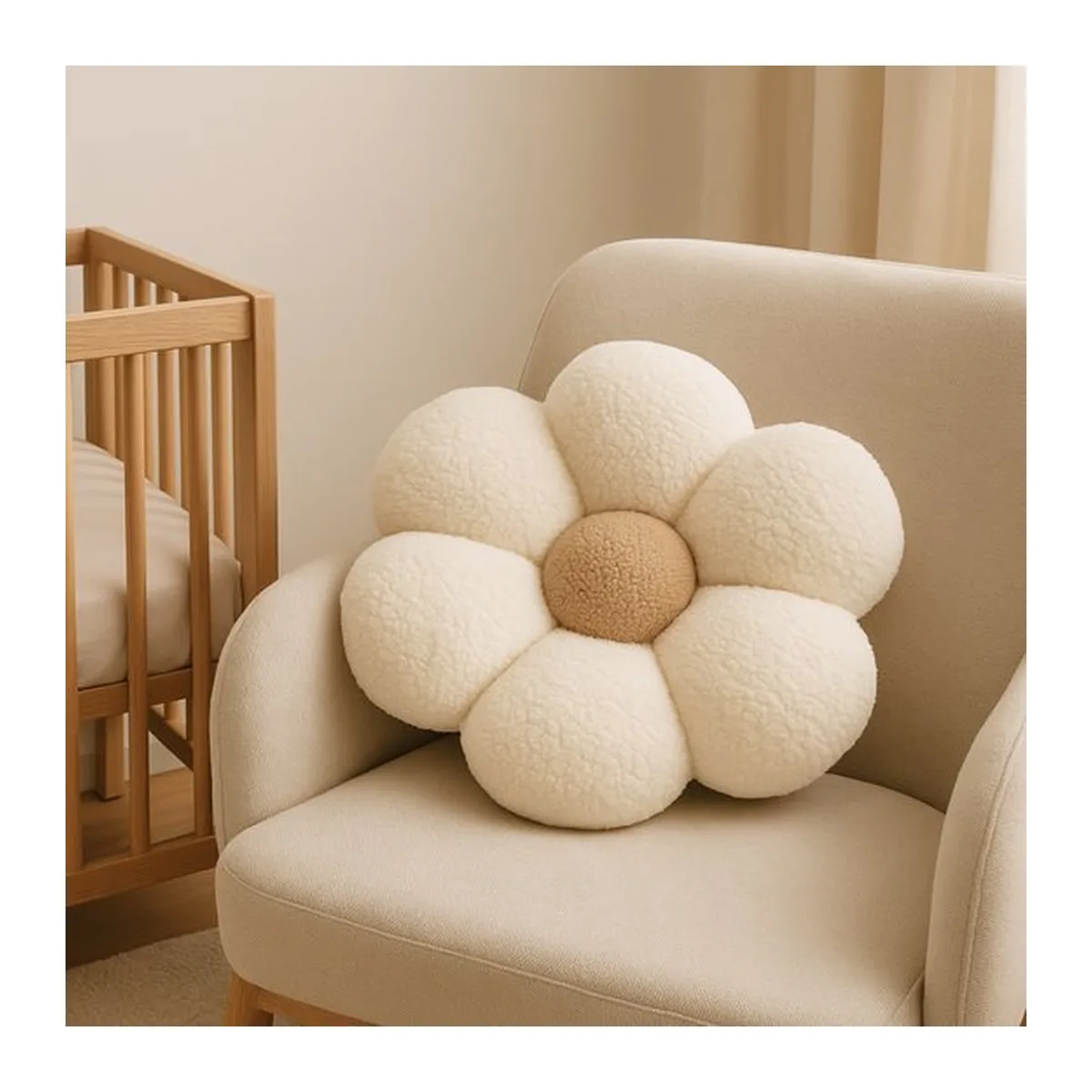 Soosie Sierkussen Bloem – Kussentje – Teddy Bouclé – Ø 40 cm – Crème & Beige - 8