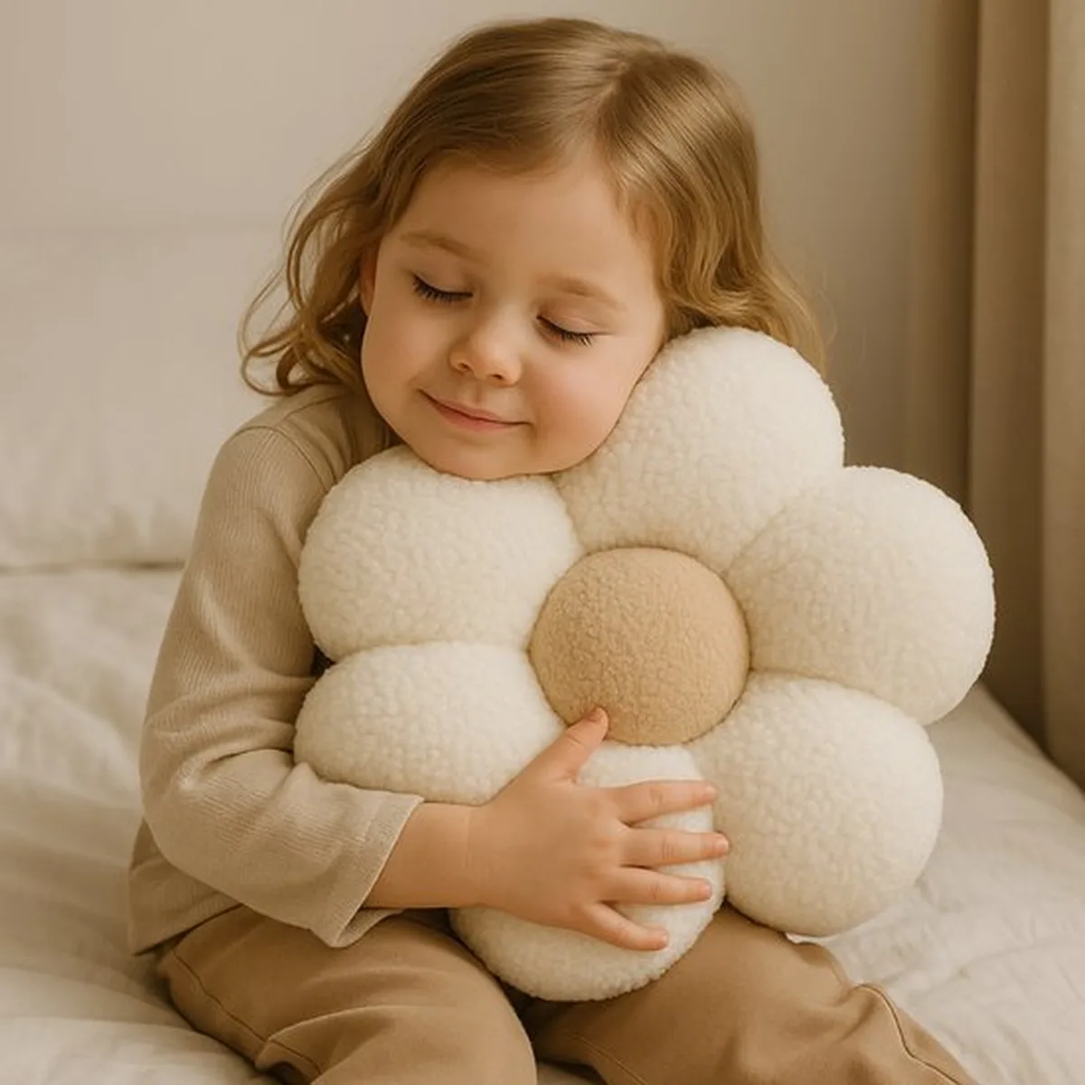 Soosie Sierkussen Bloem – Kussentje – Teddy Bouclé – Ø 40 cm – Crème & Beige - 3