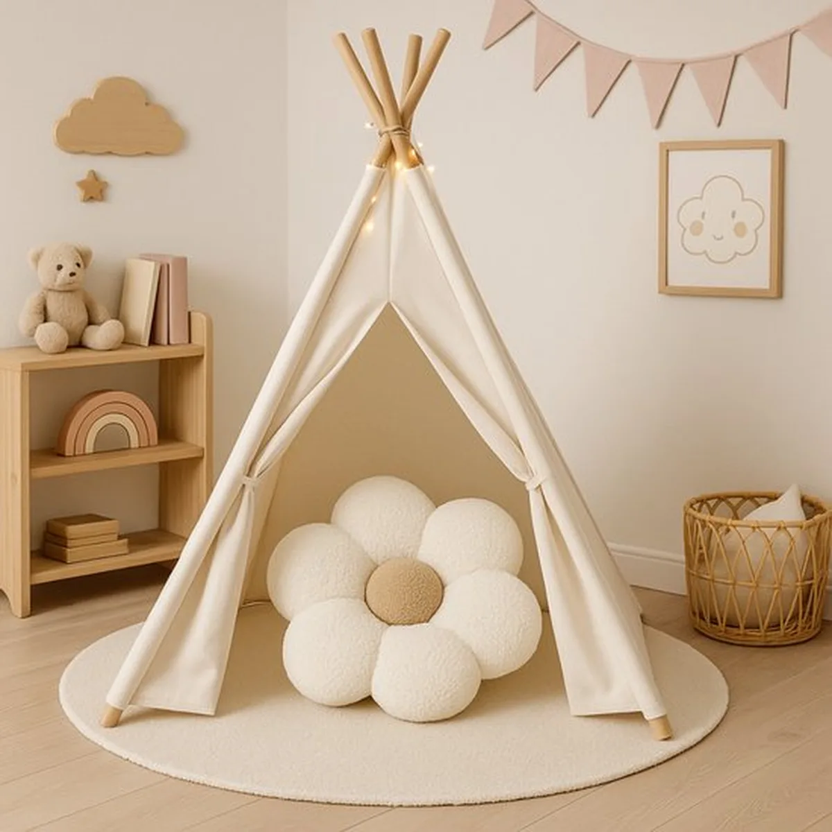 Soosie Sierkussen Bloem – Kussentje – Teddy Bouclé – Ø 40 cm – Crème & Beige - 7