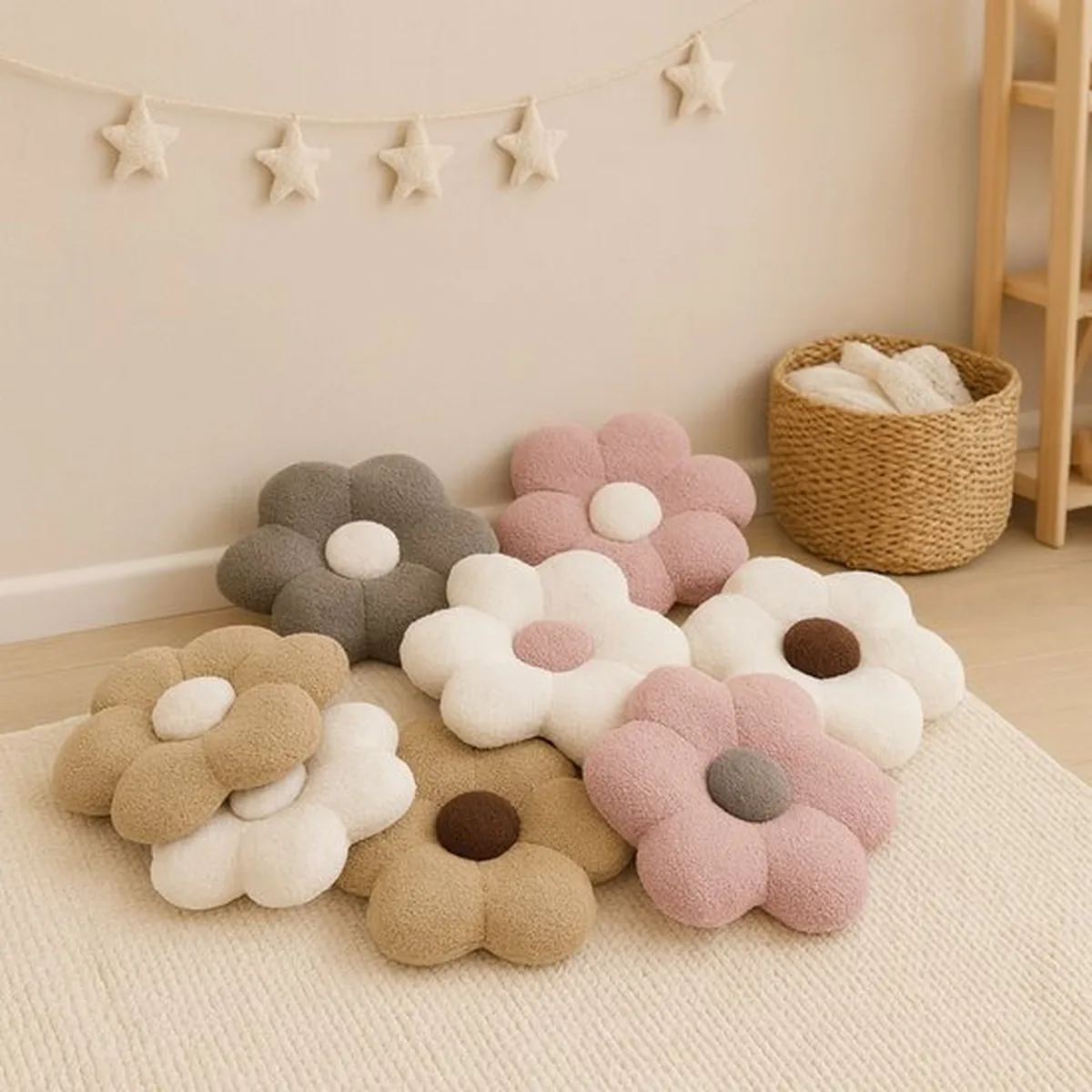 Soosie Sierkussen Bloem – Kussentje – Teddy Bouclé – Ø 40 cm – Crème & Zacht Roze - 2