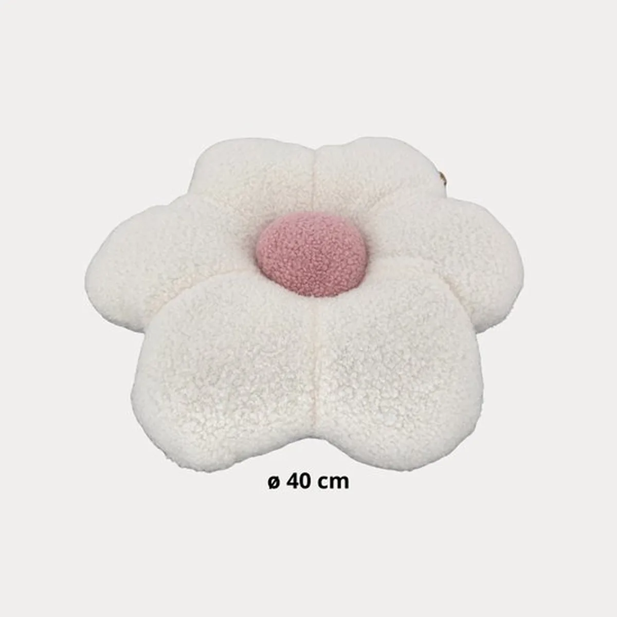 Soosie Sierkussen Bloem – Kussentje – Teddy Bouclé – Ø 40 cm – Crème & Zacht Roze - 3