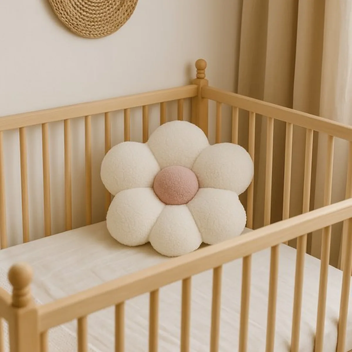 Soosie Sierkussen Bloem – Kussentje – Teddy Bouclé – Ø 40 cm – Crème & Zacht Roze - 5