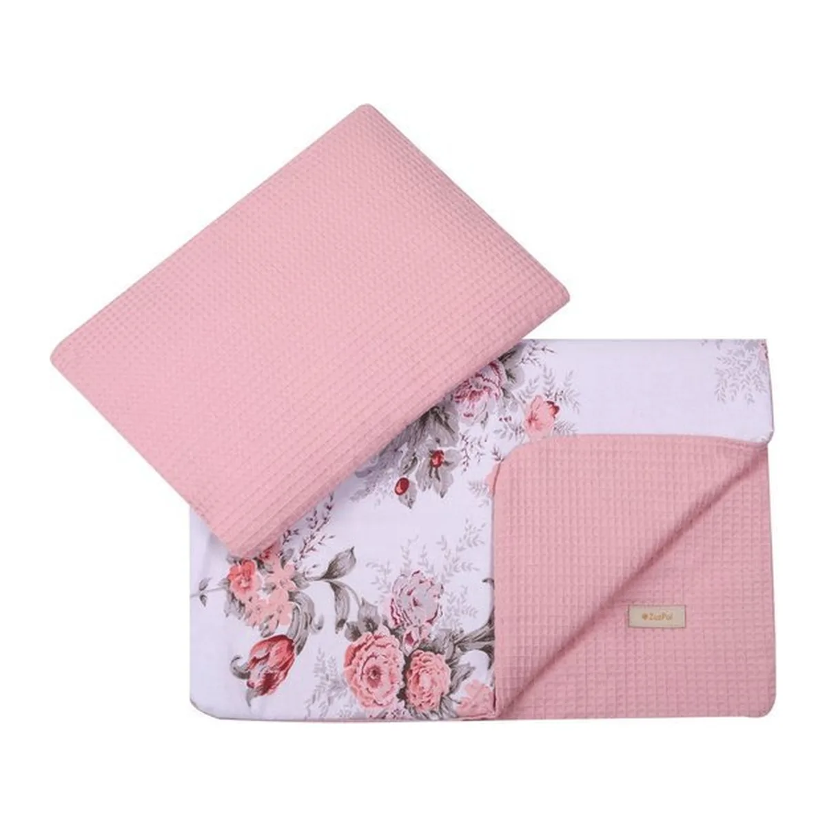 LUXE 2 delige SET / Kraamcadeau / wiegdeken met kussen / dubbelzijdig / Rozen roze 50x75