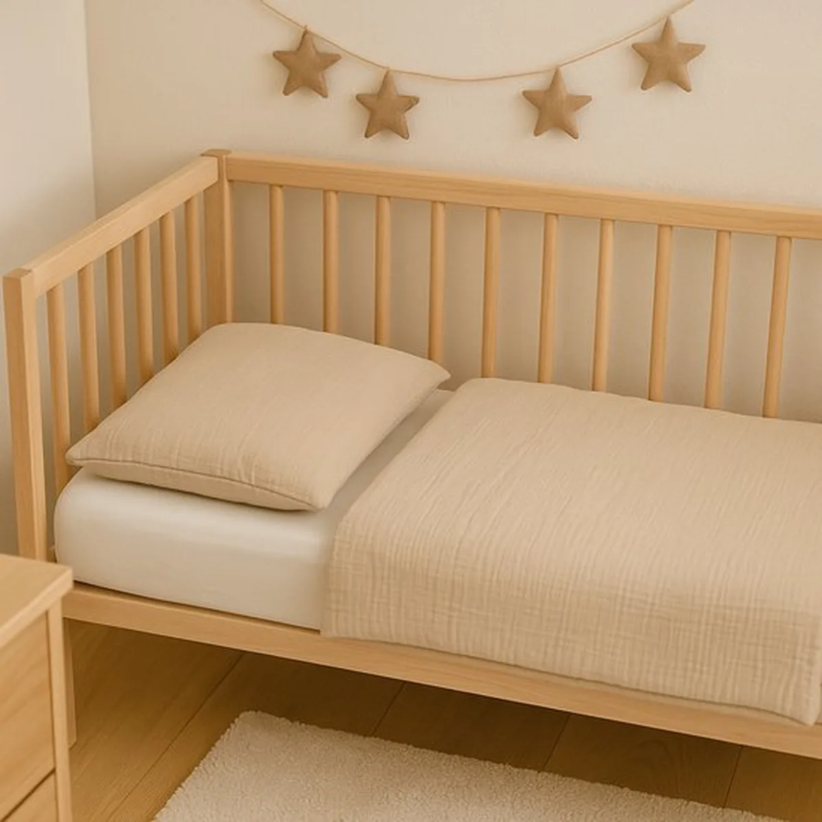 Soosie - Baby Dekbed met kussen - Beddenset - 100x135 + 40x60 –Katoen Mousseline – Met Vulling – Klaar Voor Gebruikt - Kant-en-klaar - Beige - 3