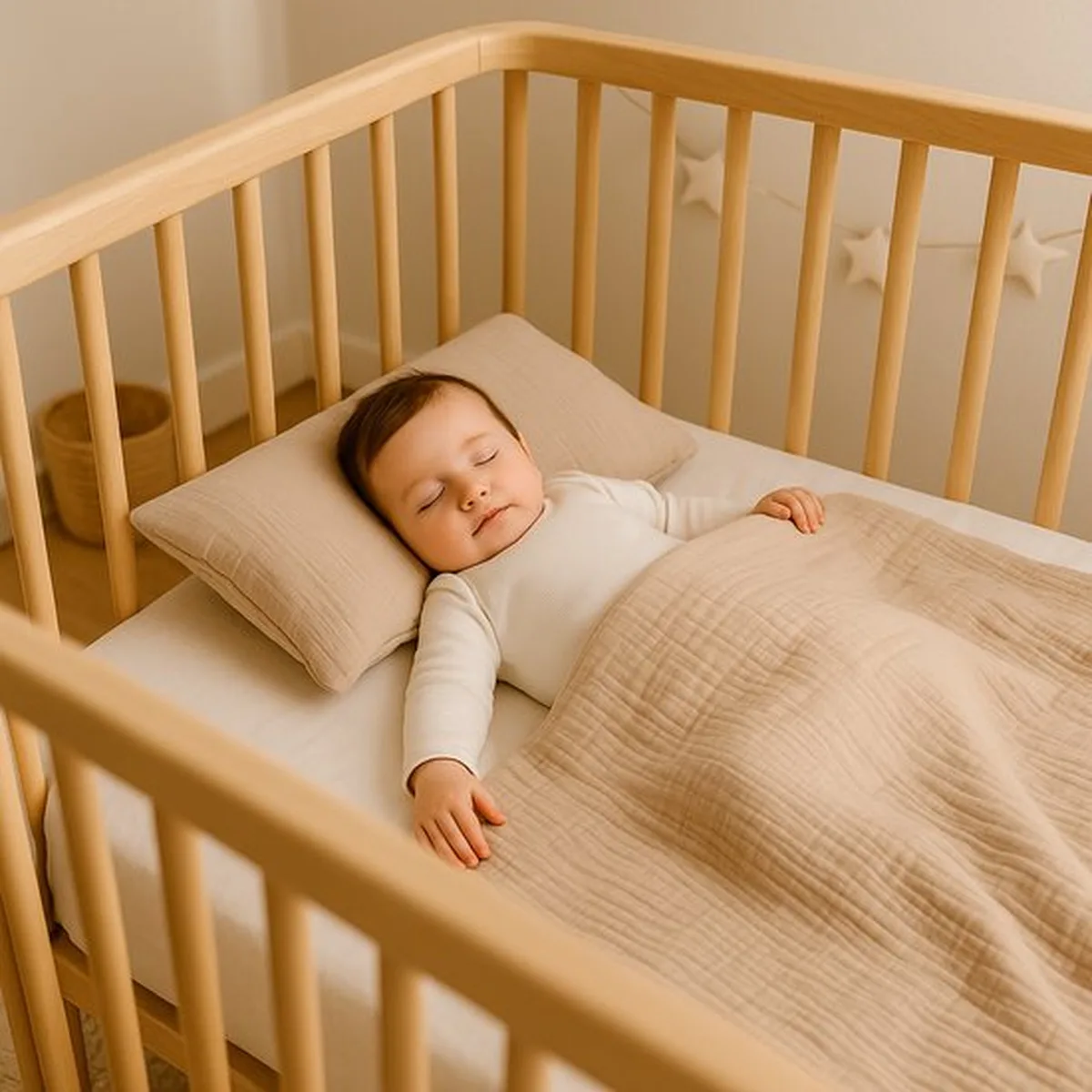 Soosie - Baby Dekbed met kussen - Beddenset - 100x135 + 40x60 –Katoen Mousseline – Met Vulling – Klaar Voor Gebruikt - Kant-en-klaar - Beige - 6