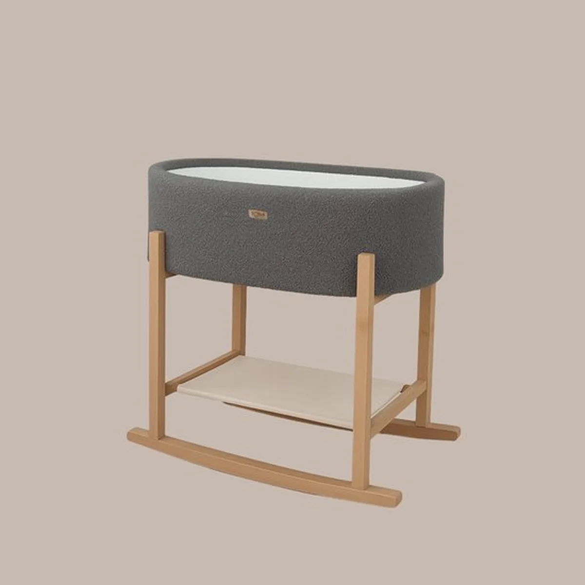 Soosie - Teddy Bouclé - Mozesmand - Baby Wieg met Schommelbasis - Natuurlijk Beukenhout – Grijs – 75×36 – Met Matras - 6