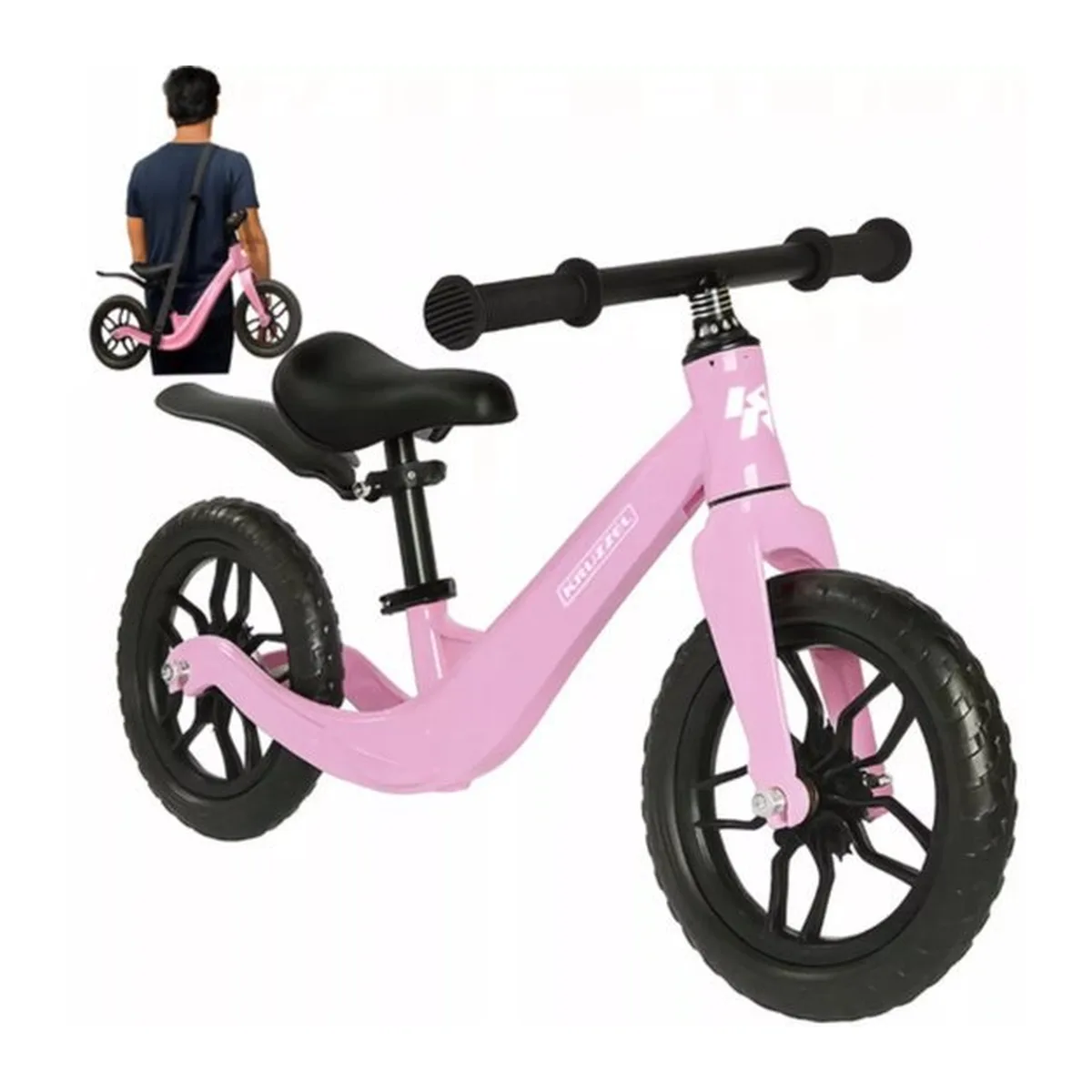 Kruzzel Loopfiets Roze 12 Inch – Verstelbaar Zadel + Draagriem - 8