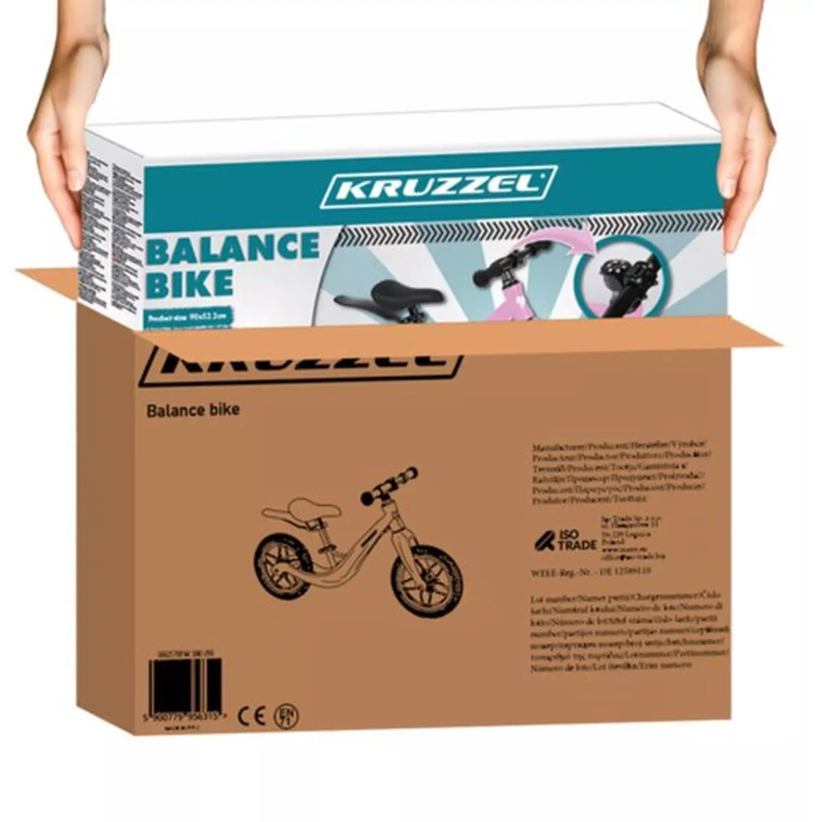 Kruzzel Loopfiets Roze 12 Inch – Verstelbaar Zadel + Draagriem - 2