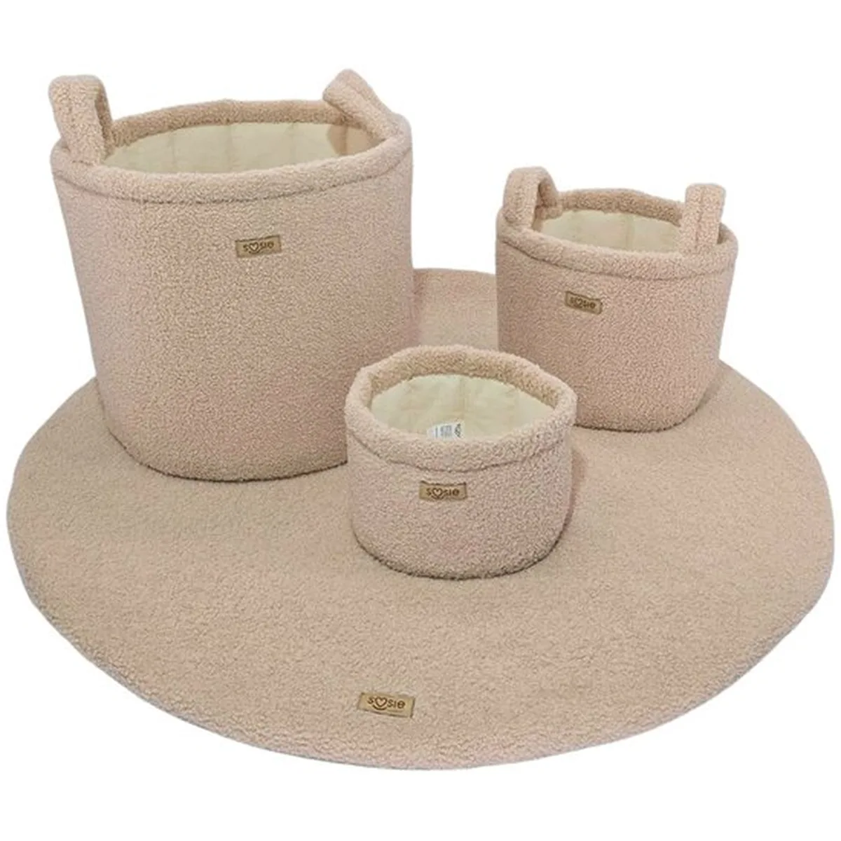 Soosie Teddy Bounce Opbergmanden Set – 3 stuks – Opbergmand Babykamer – Speelgoedmand – Beige Bruin – Manden voor Luiers, Speelgoed & Kleding - 2