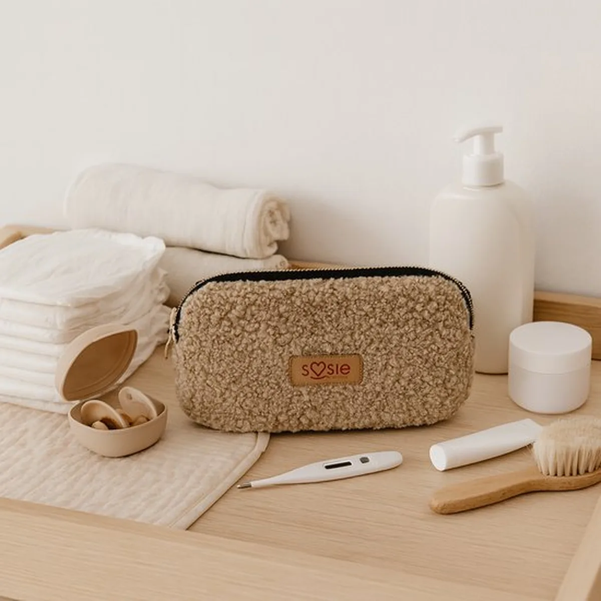 SOOSIE - Etui - Baby toilettas - Luieretui - 19x12x3 cm – Teddy – Beige - 3