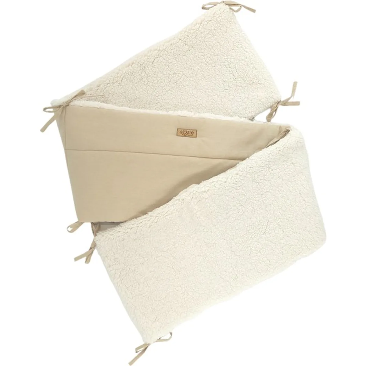 Soosie Bedomrander TEDDY Collectie – 180×30 cm – Dubbelzijdig Teddy & Katoen – Creme en Beige – Baby Bedbescherming