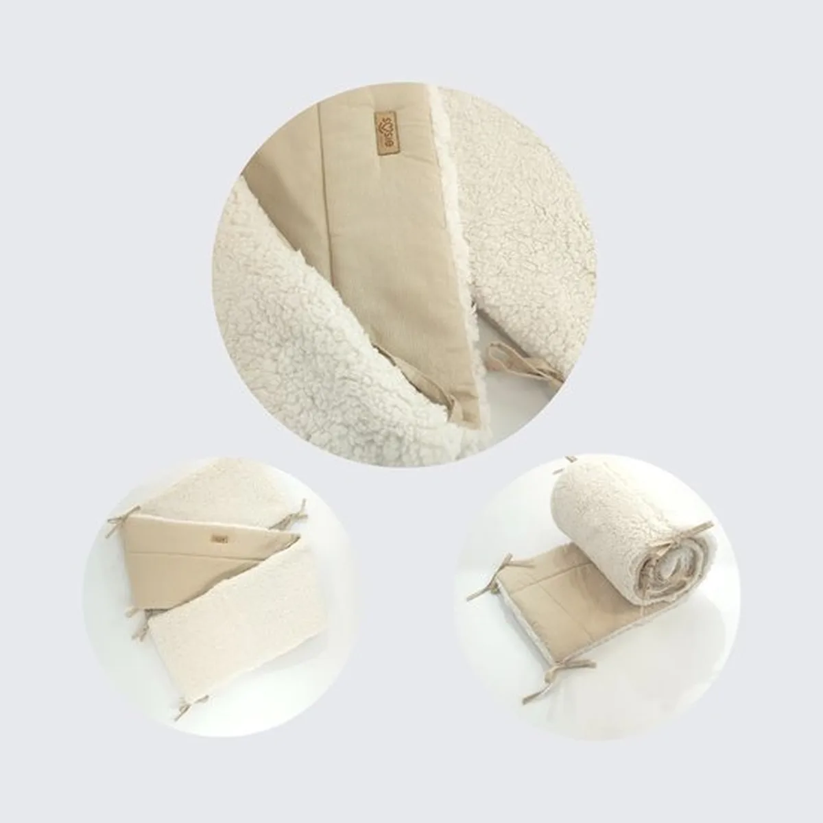 Soosie Bedomrander TEDDY Collectie – 180×30 cm – Dubbelzijdig Teddy & Katoen – Creme en Beige – Baby Bedbescherming - 2